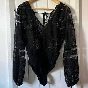 Black Crochet Bodysuit